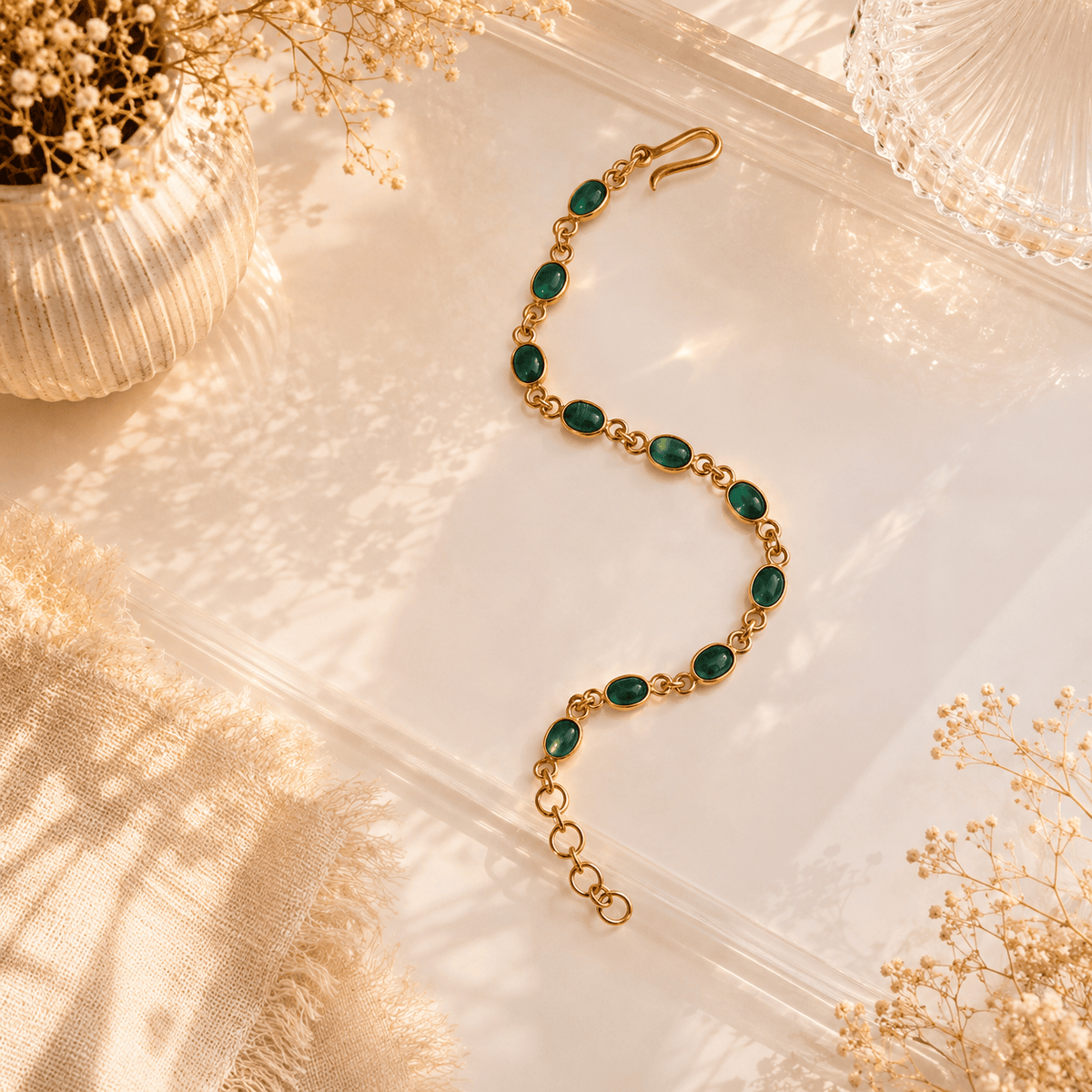 Naarya Jewels Green Onyx Natural gold gemstone Bracelet