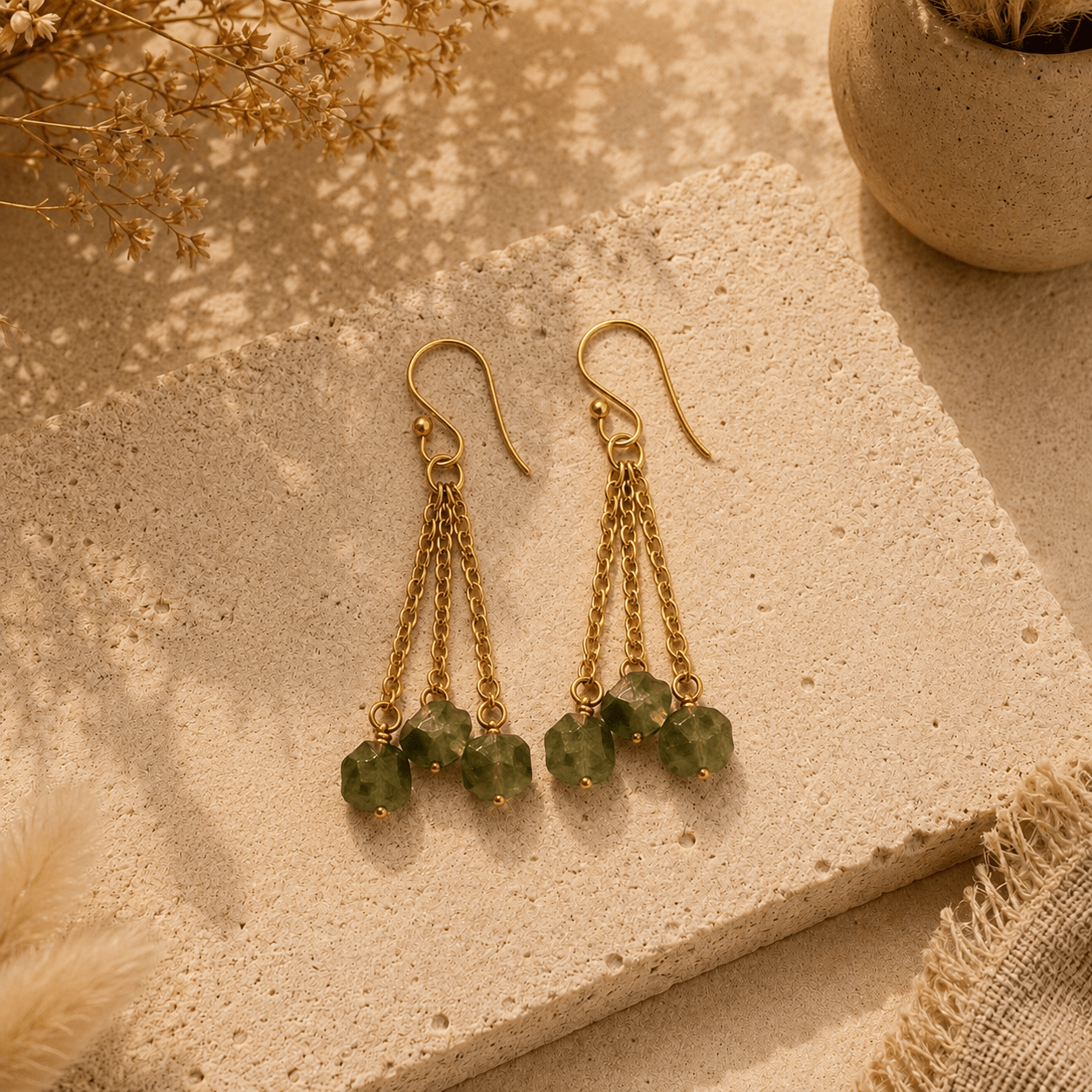 Naarya Jewels Earrings Peridot Raw Stone Chain Drop Earrings