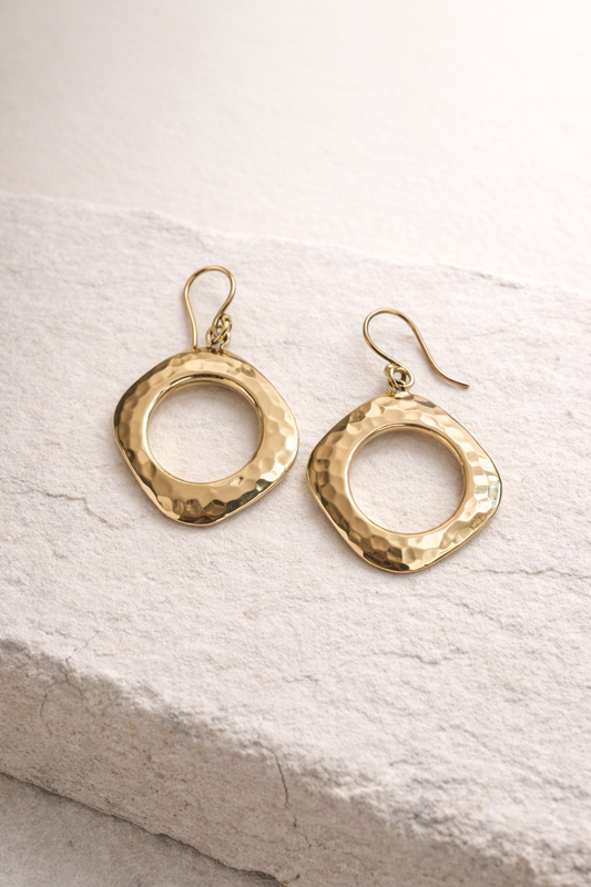 Hammered Gold Hoop Drop Earrings ( Anti Tarnish)