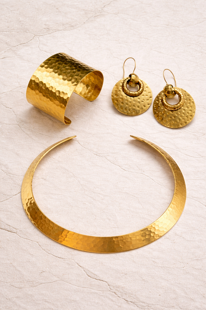 Hammered Gold Statement Set (3-Piece)| Anti Tarnish
