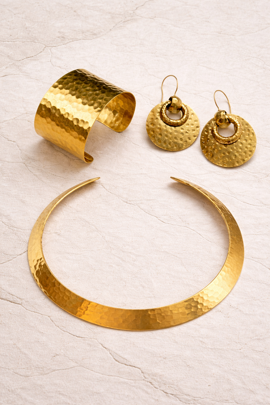 Hammered Gold Statement Set (3-Piece)| Anti Tarnish