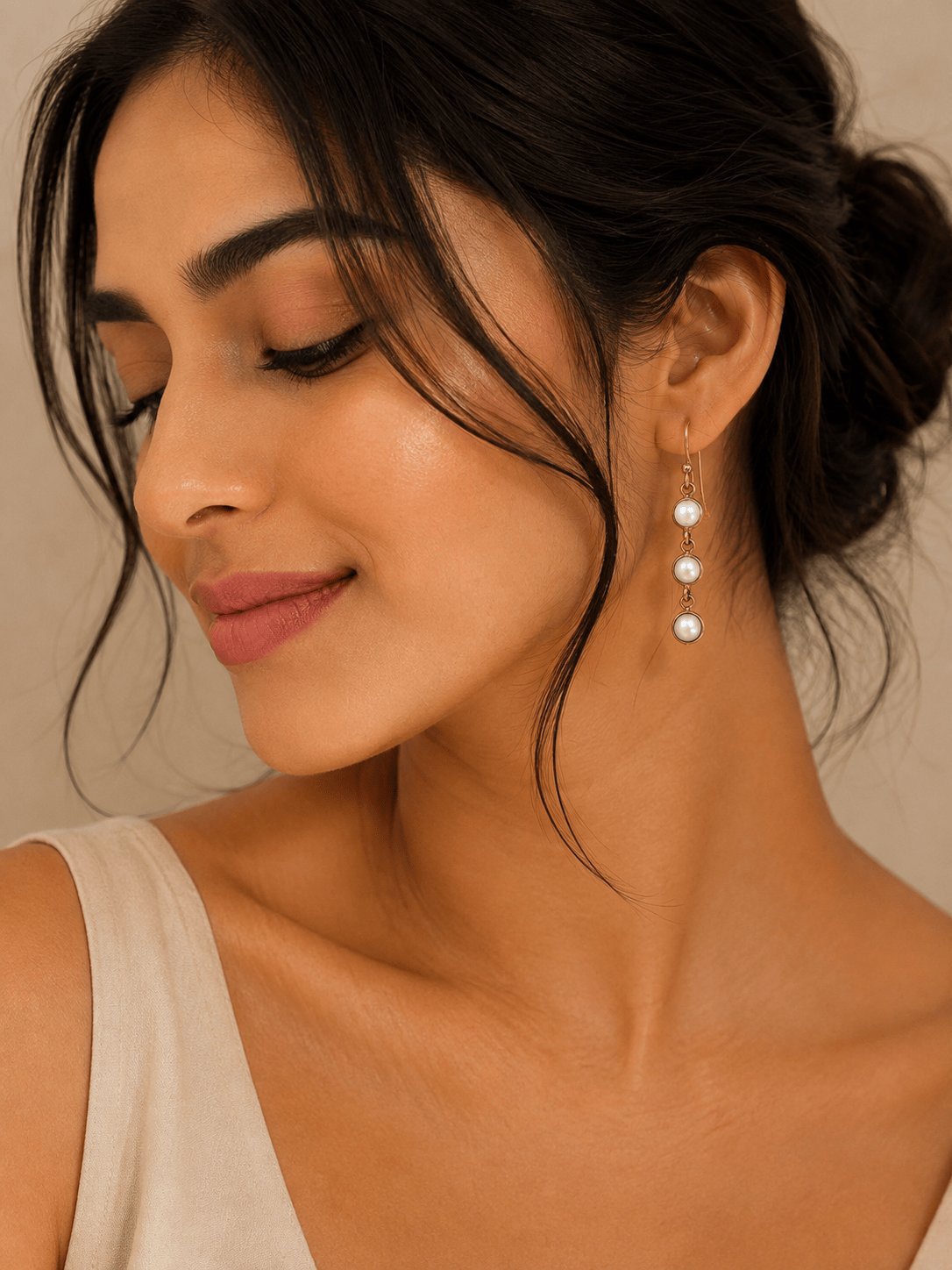 Naarya Jewels Pearl Round Tier Drop Earrings