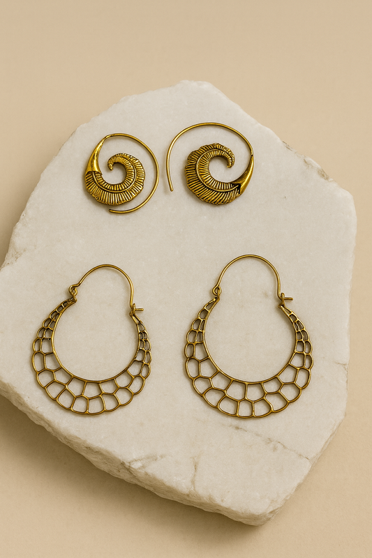 Enchanting Gold Duo: Spirals & Web Earring Combo