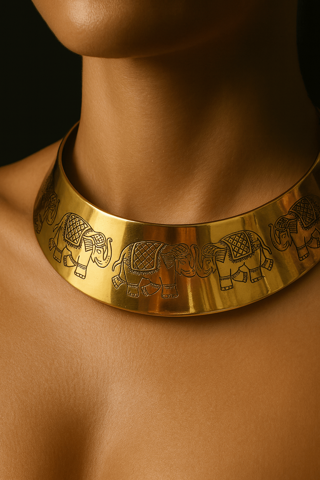Naarya Jewels Engraved Elephant Choker (Anti Tarnish)