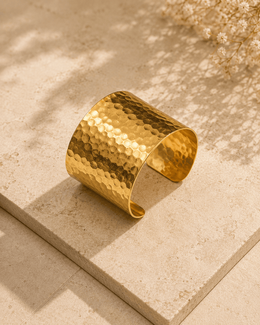 Naarya Jewels Statement Hammered Bold Brass Cuff (Anti Tarnish)