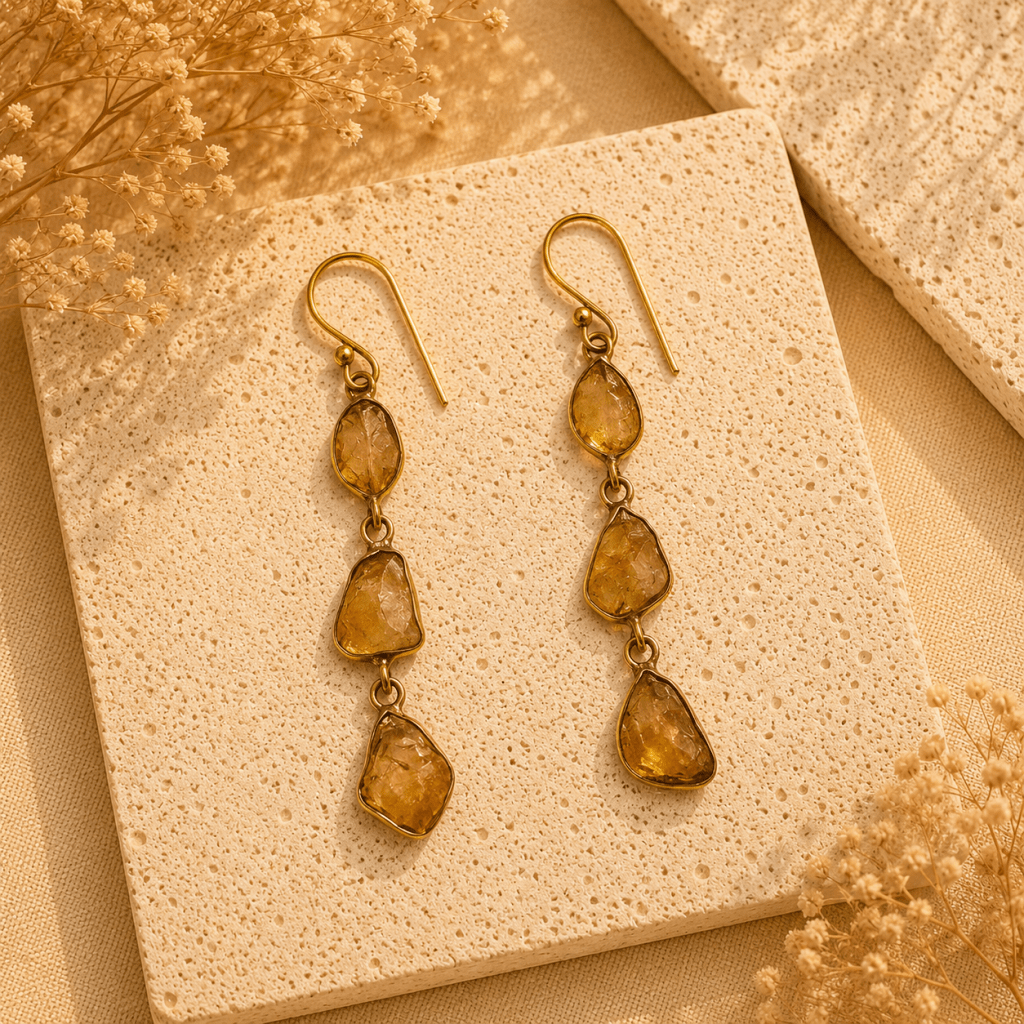 Naarya Jewels Citrine Amethyst Tier Drop Earrings