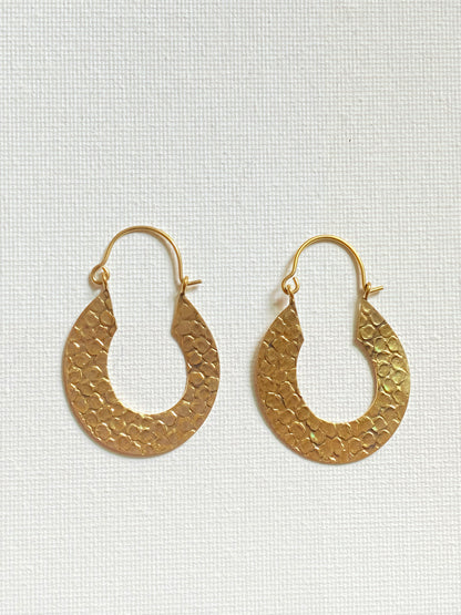 Embossed Oval Shaped Short Brass Earring (Anti Tarnish )