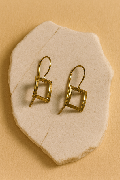 Golden Tilted Square Hoop Earrings