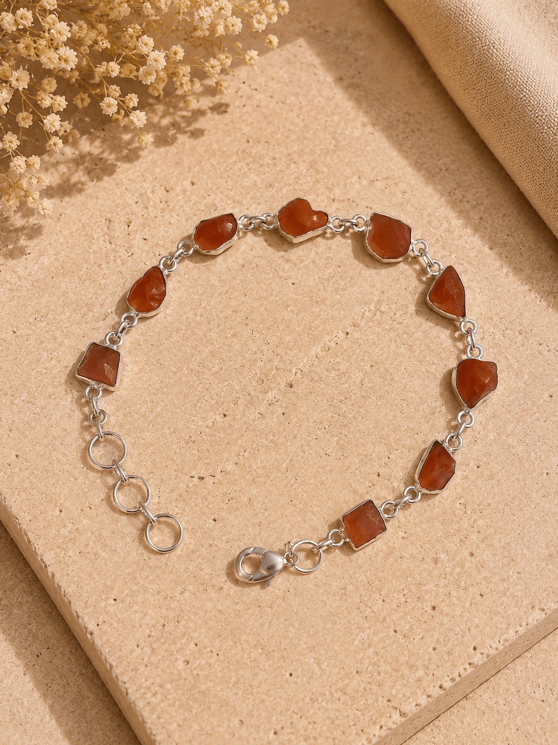 Naarya Jewels Orange Chalcedony Scarlet Silver velvet Bracelet