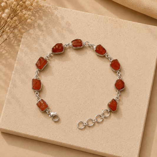 Naarya Jewels Orange Chalcedony Scarlet Silver velvet Bracelet