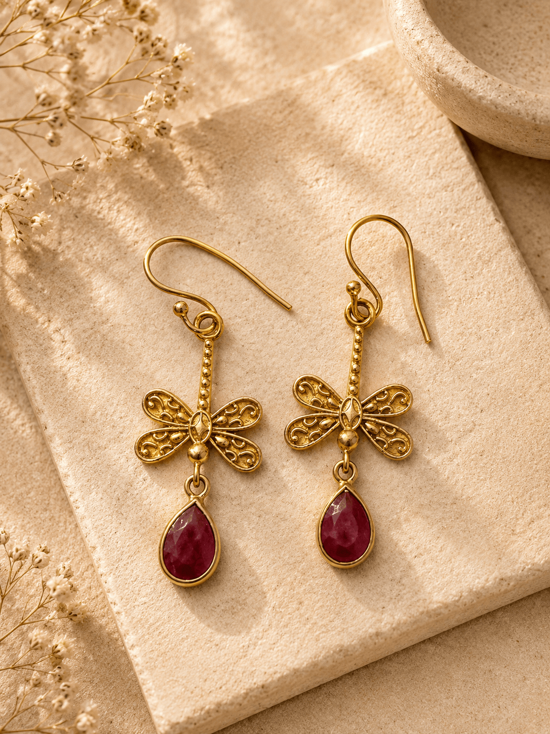 Naarya Jewels Ruby Verdant Dragonfly Drop Earrings