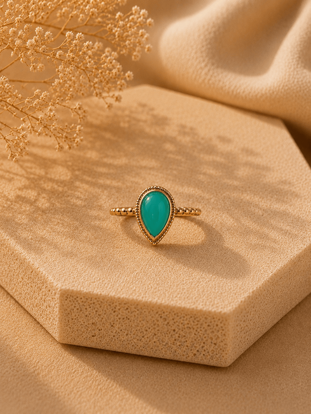 Naarya Jewels Blue Amazonite / 14 Goldstone Pear cut Ring
