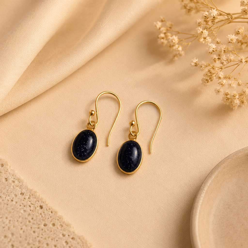 Naarya Jewels Blue goldstone Red carnelian Oval Drop Earrings
