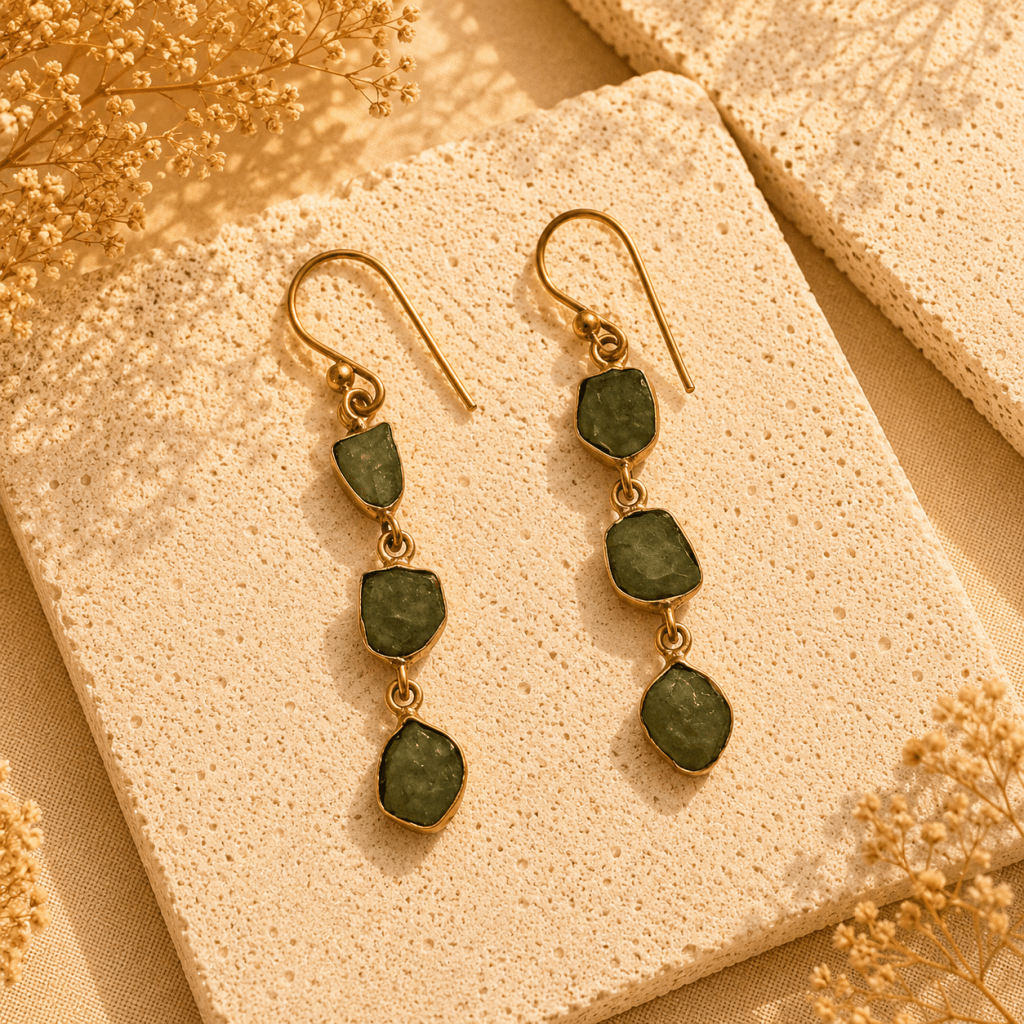 Naarya Jewels Raw Emerald Amethyst Tier Drop Earrings