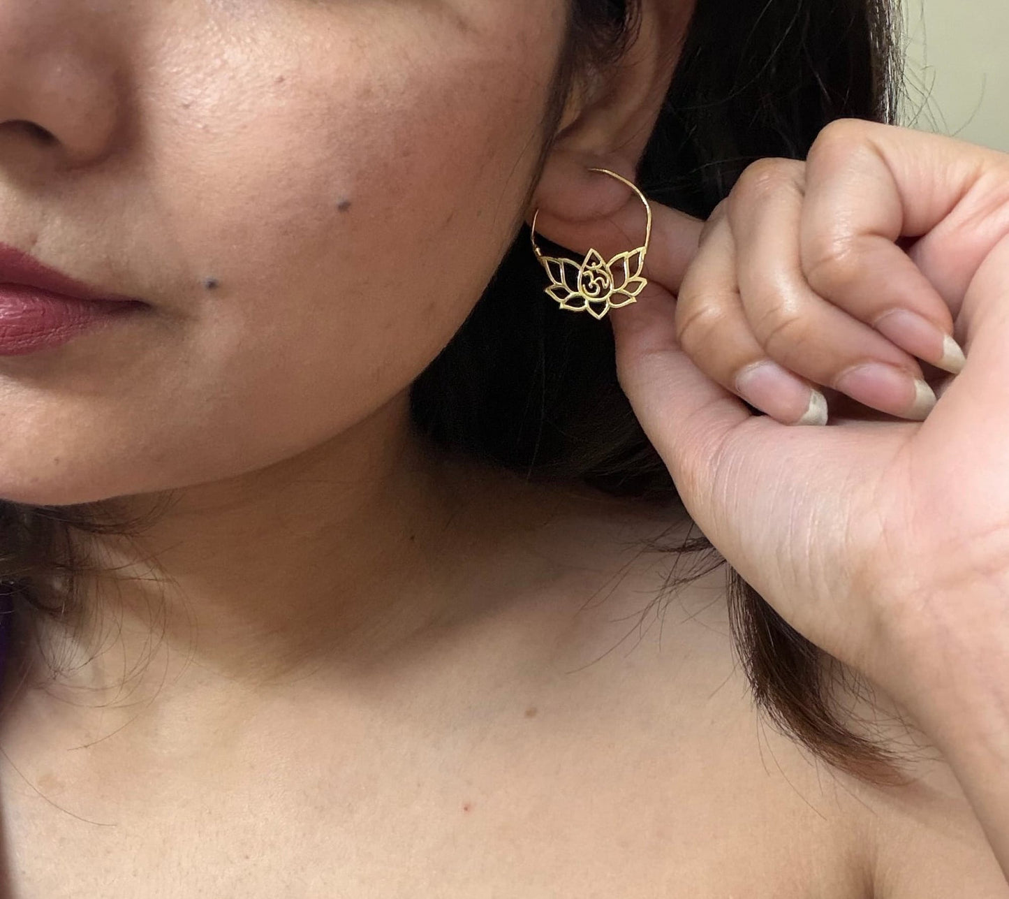 Naarya Jewels Lotus with Om symbol Earrings (Anti Tarnish)