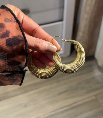 Zariya Textured Crescent Hoops Brass Earring (Anti Tarnish)