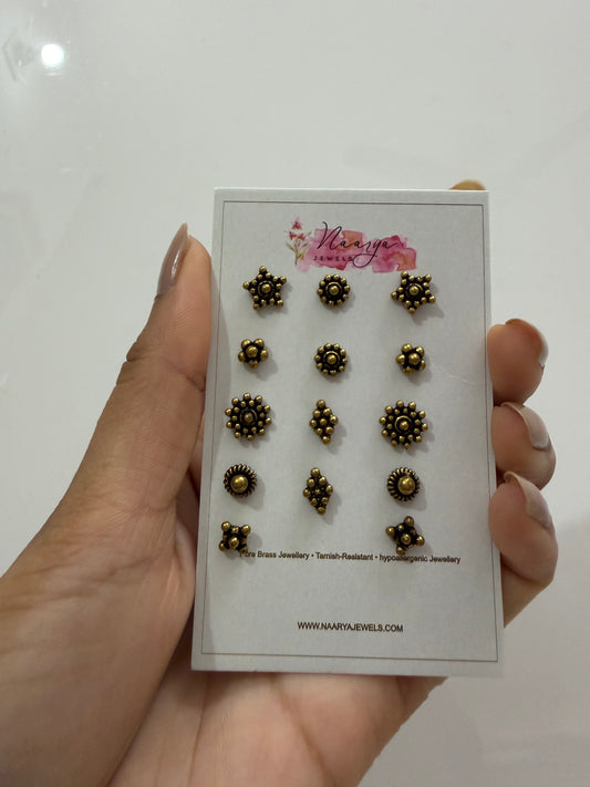 Antique Brass Stud Earrings Combo (Set of 7) | Anti-Tarnish