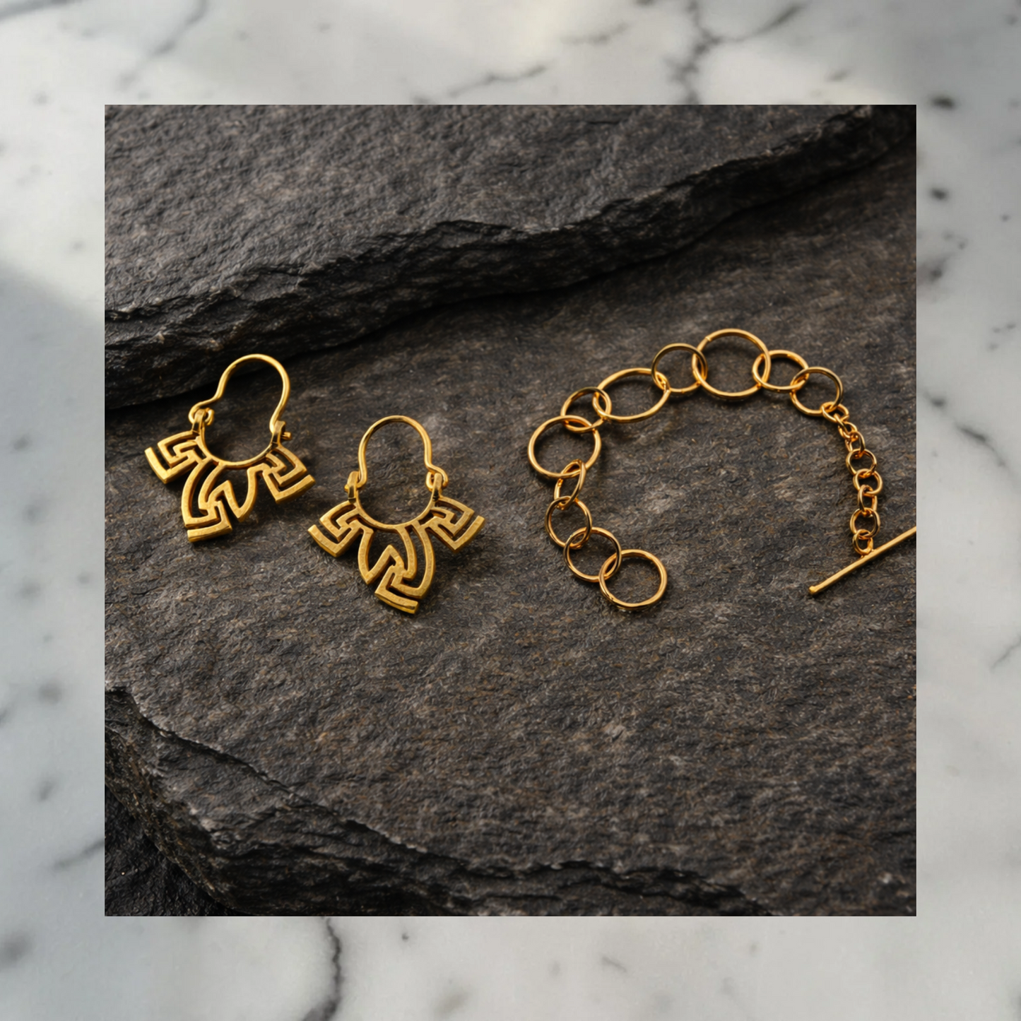 Circle Link Bracelet and Geometric Maze Hoop earrings (Anti Tarnish)