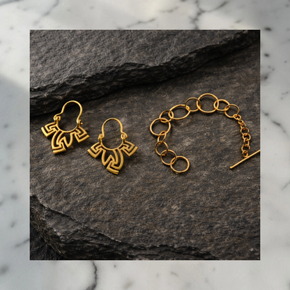 Circle Link Bracelet and Geometric Maze Hoop earrings (Anti Tarnish)