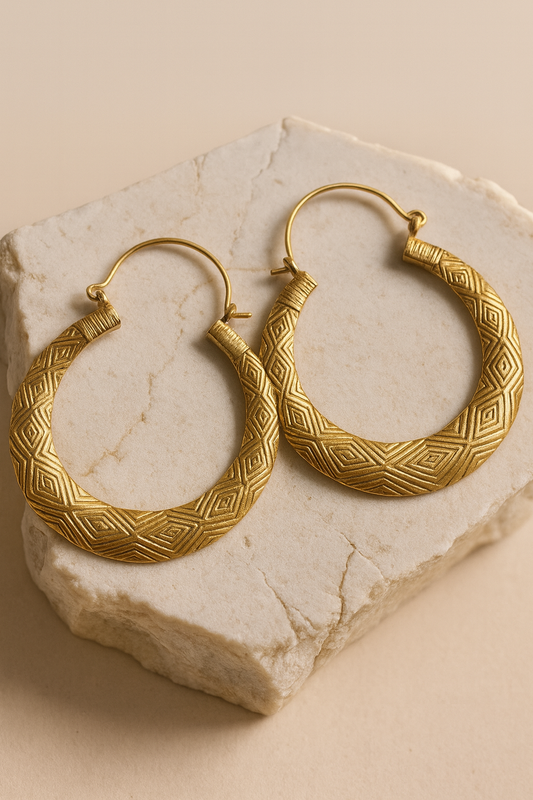 Tessera hand- etched pattern  Brass Earring (Anti tarnish)