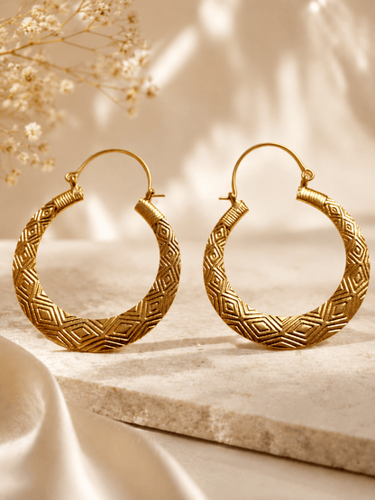 Naarya Jewels Tessera hand- etched pattern  Brass Earring (Anti tarnish)