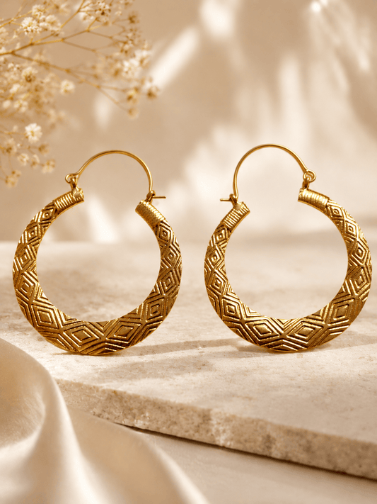 Naarya Jewels Tessera hand- etched pattern  Brass Earring (Anti tarnish)