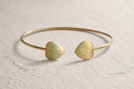 Dual Heart Brass Bangle (Anti Tarnish)