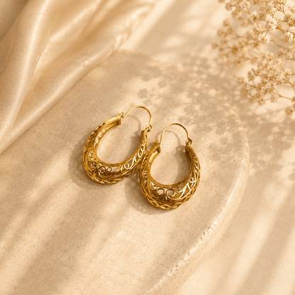 Naarya Jewels Meher Loop Statement Earring- Filigree art Brass Earring (Anti Tarnish)
