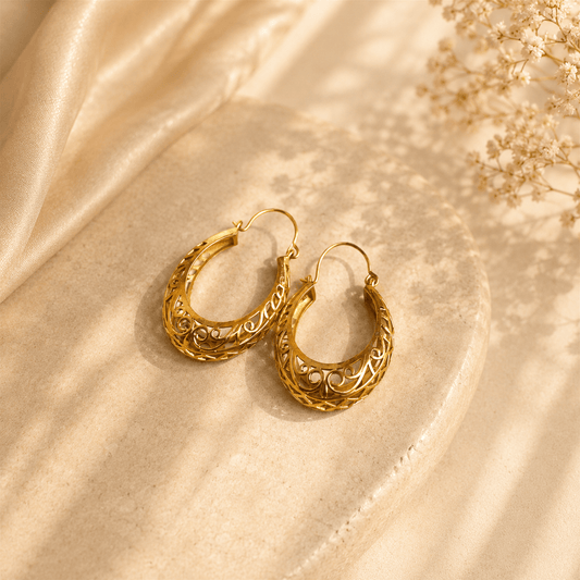 Naarya Jewels Meher Loop Statement Earring- Filigree art Brass Earring (Anti Tarnish)