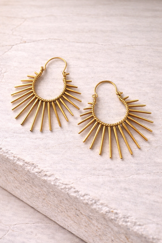 Golden Sunburst Hoops Earrings  (Anti Tarnish)