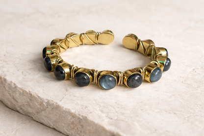 Labradorite Natural Stone Cuff Bracelet ( Anti Tarnish)