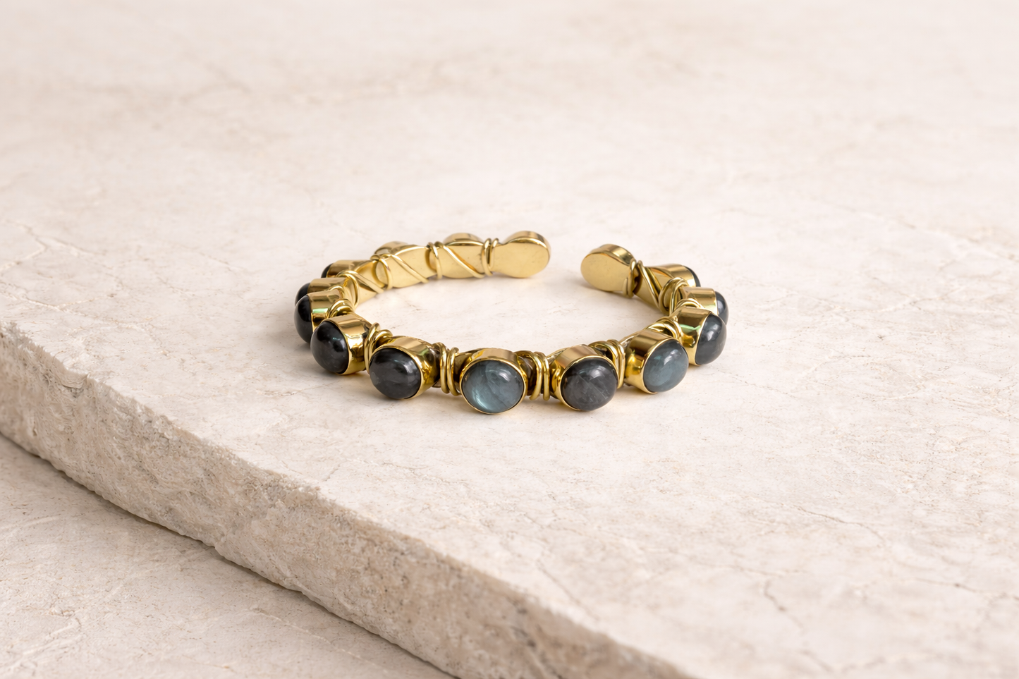 Labradorite Natural Stone Cuff Bracelet ( Anti Tarnish)