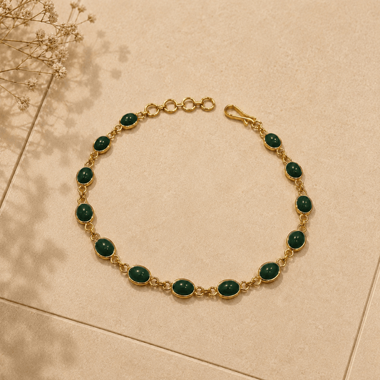 Naarya Jewels Green Onix Green onyx Cabochon Gold Bracelet