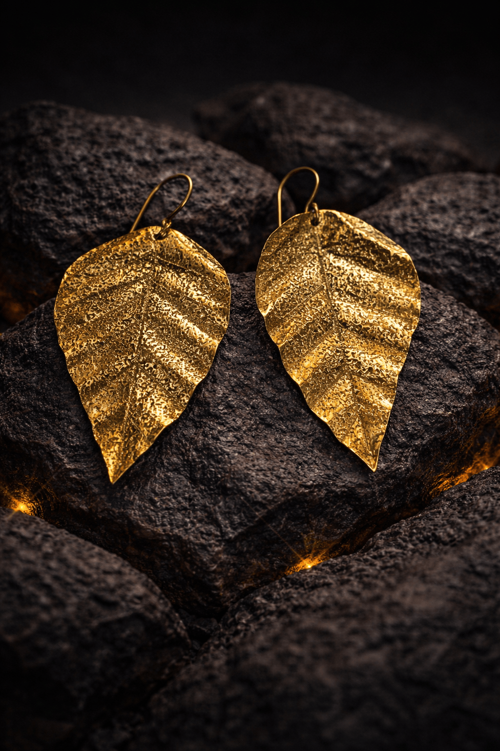 Naarya Jewels Textured Gold Leaf Long Brass Earrings (Anti Tarnish)