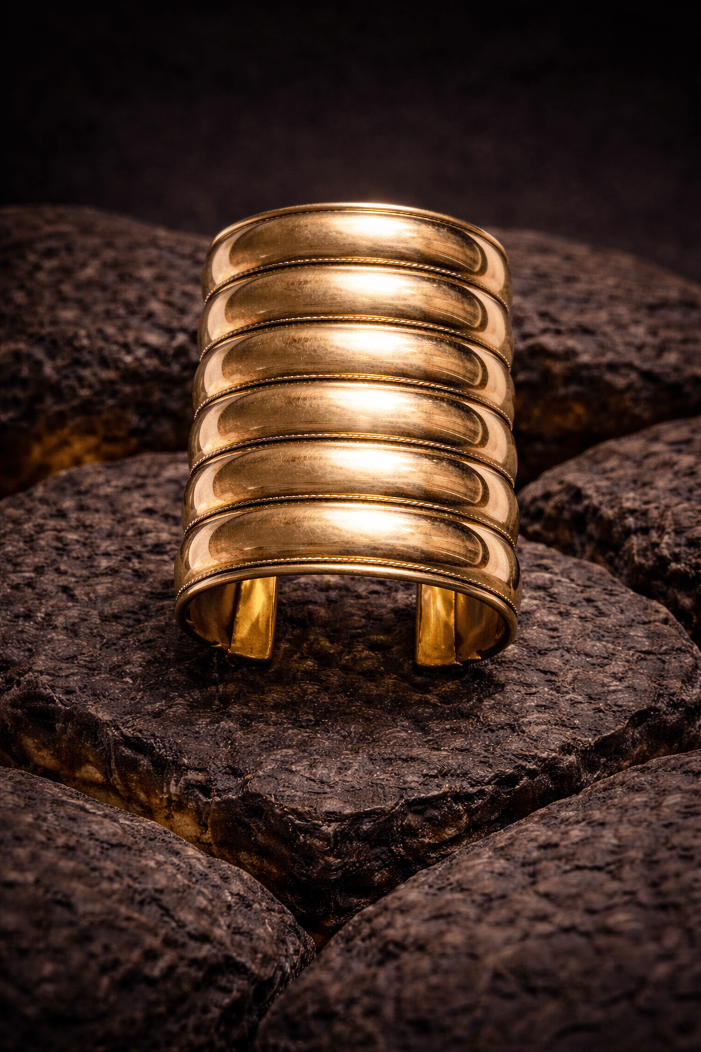 Naarya Jewels Statement Stacked Row Brass Bangle (Anti Tarnish)