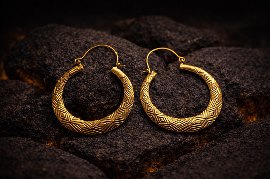 Tessera hand- etched pattern  Brass Earring (Anti tarnish)