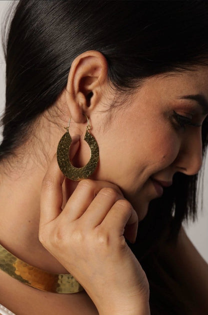 Naarya Jewels Embossed Oval Shaped Long Brass Earring (Anti Tarnish )