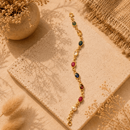 Naarya Jewels Gold plating Navagraha Gemstone Silver Bracelet By Naarya