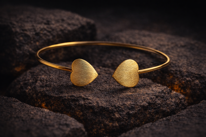Dual Heart Brass Bangle (Anti Tarnish)