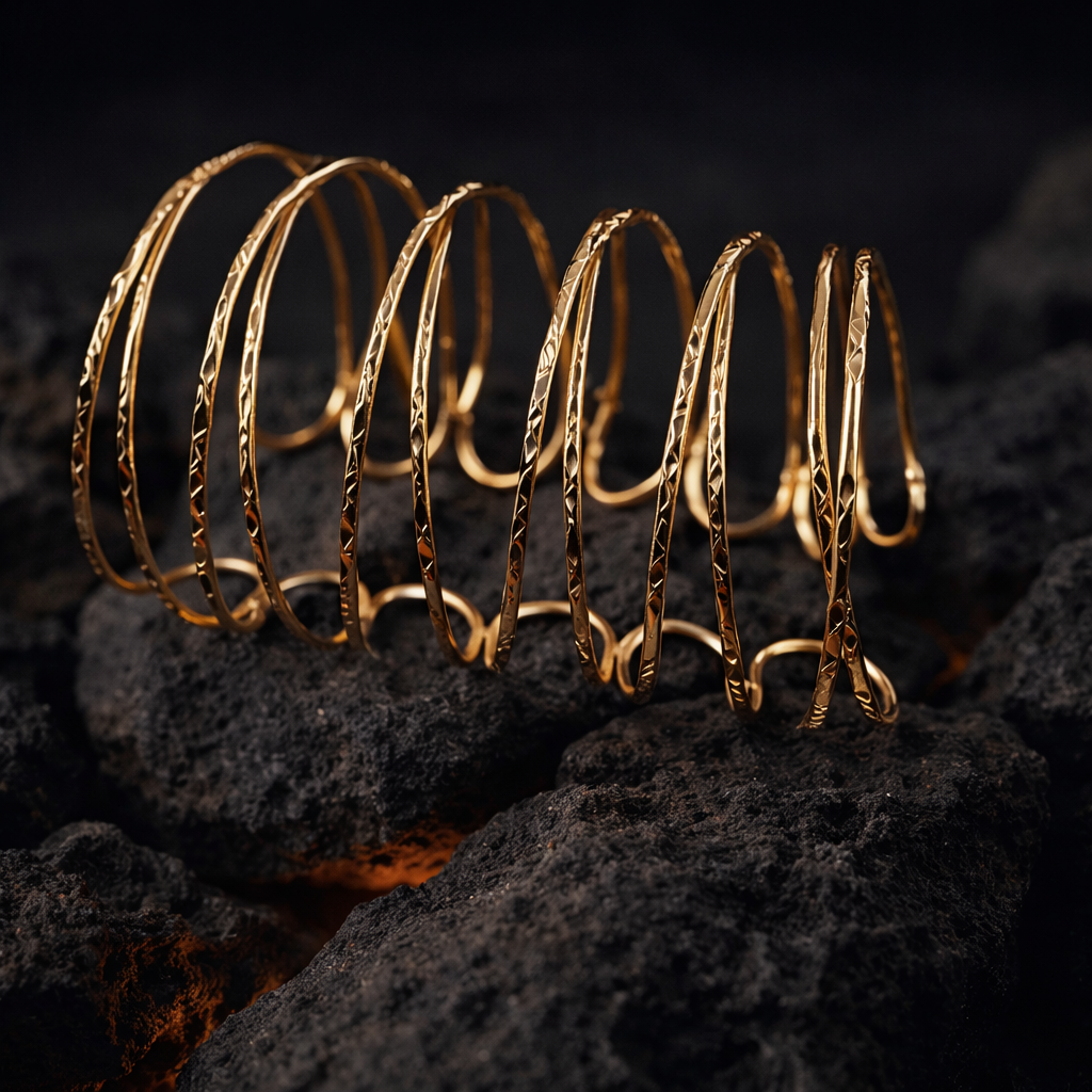 Hammered Gold Loop statement Cuff Bracelet (Anti Tarnish)
