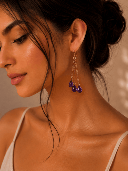 Naarya Jewels Amythest Pink Ruby Faceted Rain  Drop Earrings