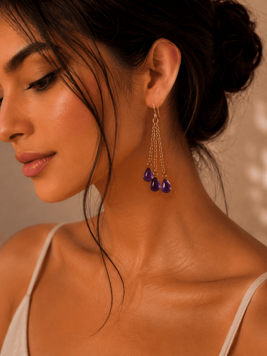 Naarya Jewels Amythest Pink Ruby Faceted Rain  Drop Earrings