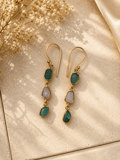 Naarya Jewels Emerald & Moon stone Amethyst Raw Tier Drop Earrings