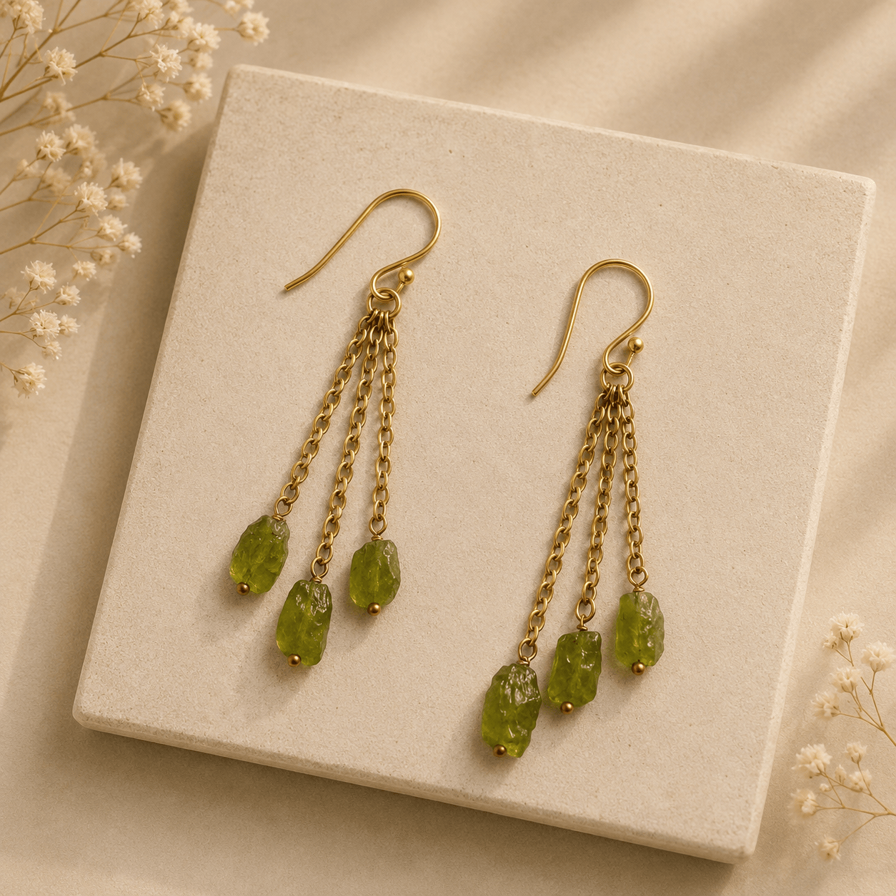 Naarya Jewels Earrings Peridot Raw Stone Chain Drop Earrings