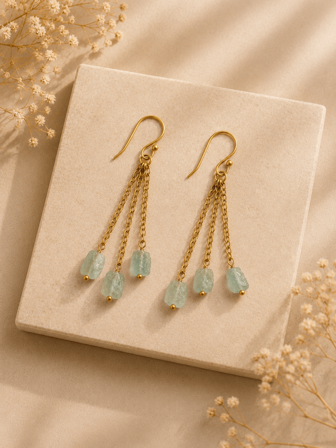 Naarya Jewels Earrings Raw aquamarine Raw Stone Chain Drop Earrings