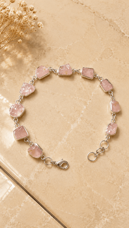 Naarya Jewels Rose Quartz Raw garnet Earth Silver Bracelet