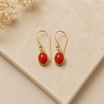 Naarya Jewels Coral Turquoise Oval Drop Earrings
