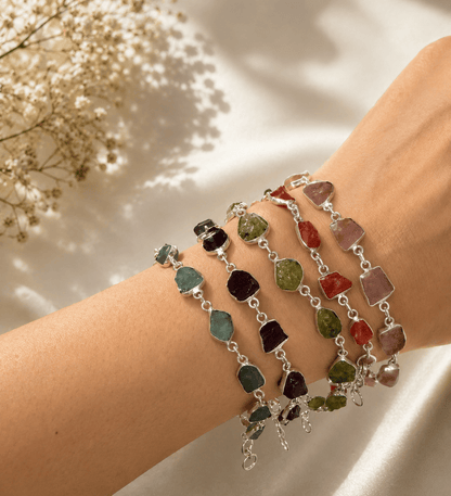 Naarya Jewels Raw garnet Earth Silver Bracelet