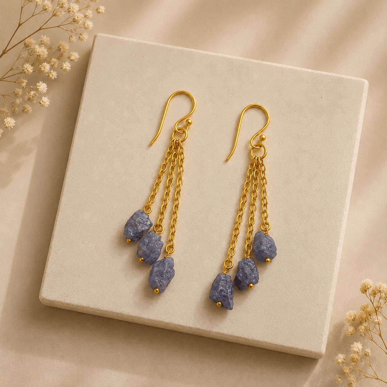 Naarya Jewels Earrings Iolite Raw Stone Chain Drop Earrings