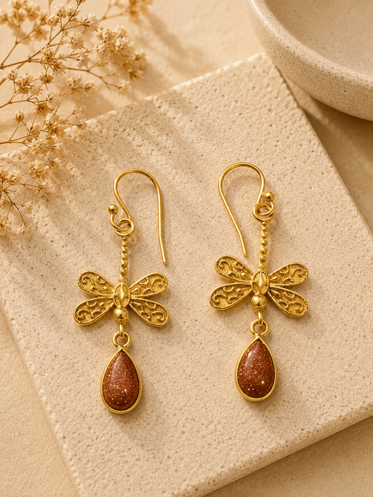 Naarya Jewels Gold stone Verdant Dragonfly Drop Earrings